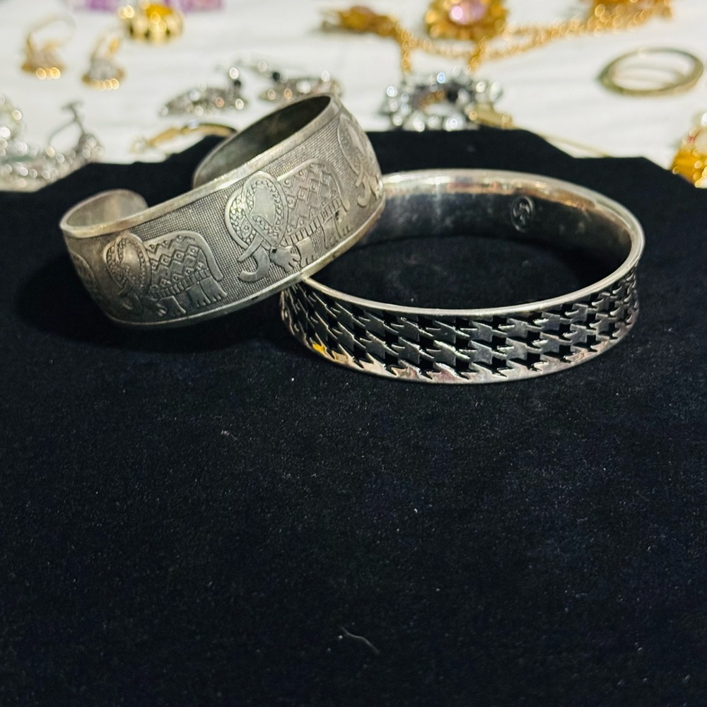 Elephant Cuff and Houndstooth Bangle